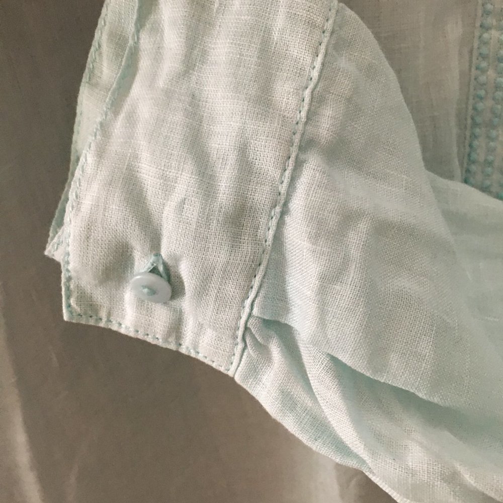 Olsen 100% Linen Pale Blue Button Down Shirt Coastal S - Picture 9 of 16